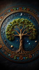 Eternal Cycle**:mandala art that captures the essence of the Tree of Life and its significance in connecting the terrestrial and heavenly Digital Artwork series 02
