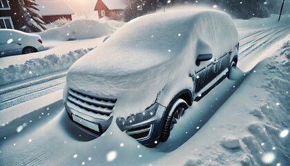 Snow-covered vehicles during extreme winter weather