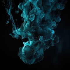 Fototapeta premium Creative abstract blue ink swirling in water against black background, ethereal underwater motion, fluid art concept