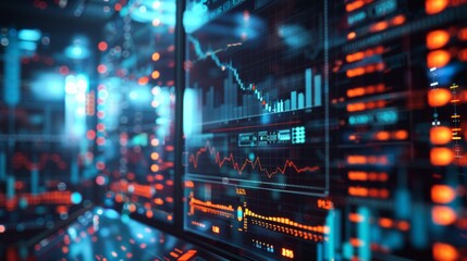 Financial data dashboard with charts and market trends