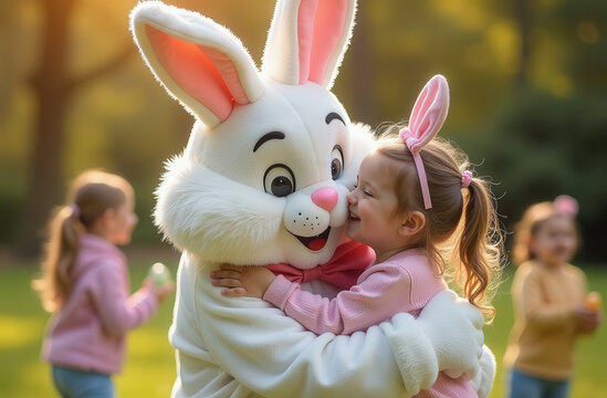 Easter bunny and children at the holiday