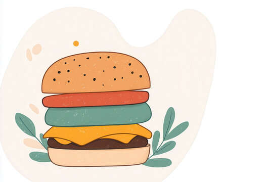 Cute cartoon cheeseburger illustration with colorful layers on a light background