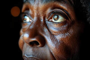 Reflective gaze of wisdom and experience in a close-up portrait