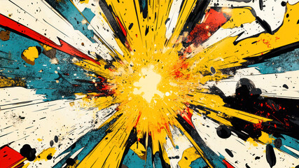 Vibrant Comic Style Explosion Background With Dynamic Yellow and Blue Bursts of Color