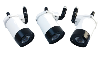 Set of Three CCTV Security Cameras on a Transparent Background Generative AI