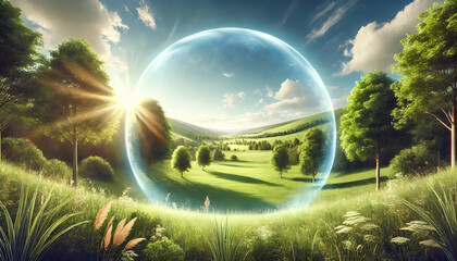  Scenic Green Valley Landscape with Rolling Hills and Sunlit Trees
