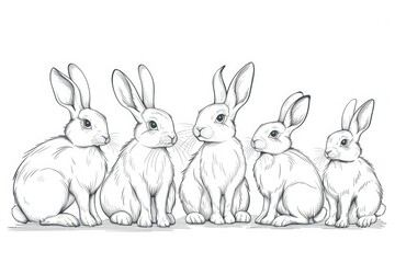 Obraz premium Easter rabbit continuous line drawing set vector illustration.