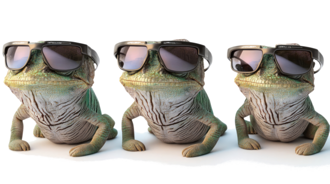 Chameleons in Sunglasses Posing Together on Transparent Background Generative AI