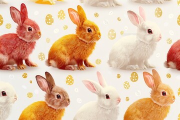 Fototapeta premium Seamless Pattern of funny Easter Rabbit isolated on white. Simple Outline Vector Illustration.