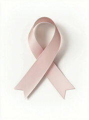 Nastro rosa simbolo della lotta contro i tumori al seno. Sfondo bianco.