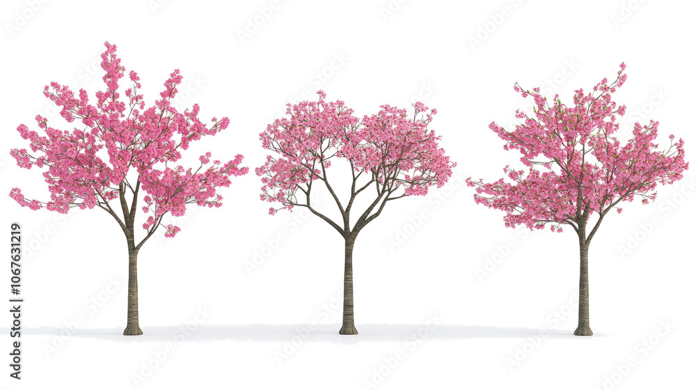 Poster beautiful cherry blossom trees isolated on a transparent background generative ai