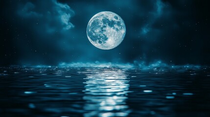 Fototapeta premium Full Moon Reflection Over Calm Ocean