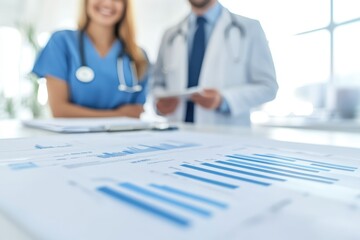 Healthcare professionals analyzing patient data in a modern medical office