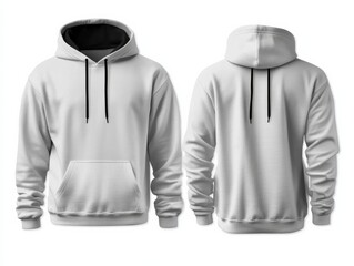 White hoodie mockup template with front and back views, a stock photo with a simple composition, and sharp focus