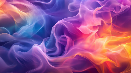 Obraz premium Abstract Multicolored Smoke Filling a 3D Space, Flowing in Organic Swirls of Purple, Blue, Pink, and Yellow, Creating a Dreamlike, Ethereal Atmosphere with Dynamic Movement and Soft Lighting