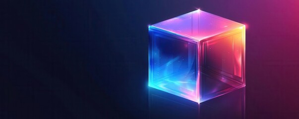 Fototapeta premium Abstract floating holographic cube, futuristic effect, flat design illustration