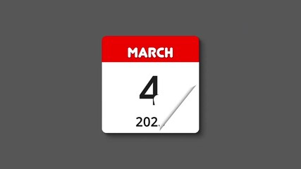 Monthly calendar, tear-off calendar animation for march 2025, concepts, ideas, 4k, transparent background with alpha channel, copy space