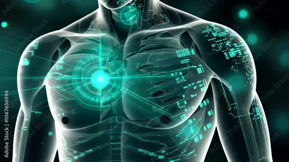 Aufkleber a detailed view of a digitally enhanced human figure showing advanced technology merging with anatom