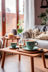cup of coffee in the living room in a warm and bright environment