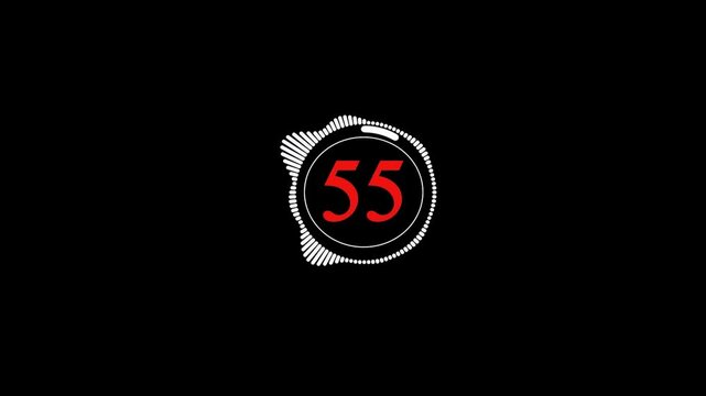 Animated 60 seconds countdown timer on transparent background, 60 seconds to 0 seconds animation reminder for social media, tv shows and gym.