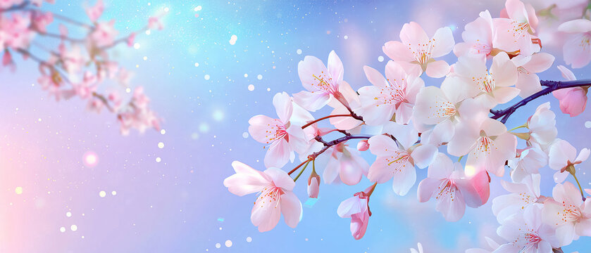 An image of cherry blossoms with a galaxy in the background