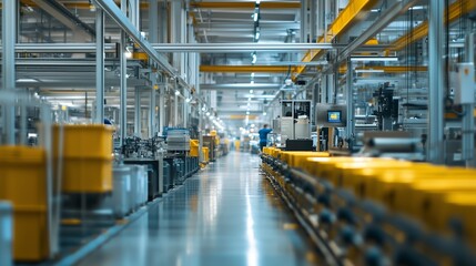 Modern industrial factory interior with production lines and machinery during daytime