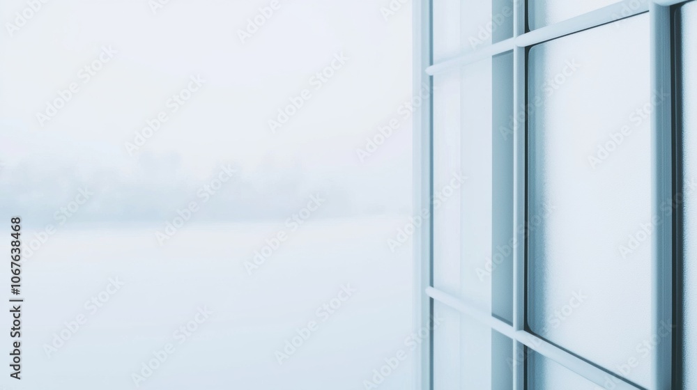 Poster a window with frost on it and a snowy background