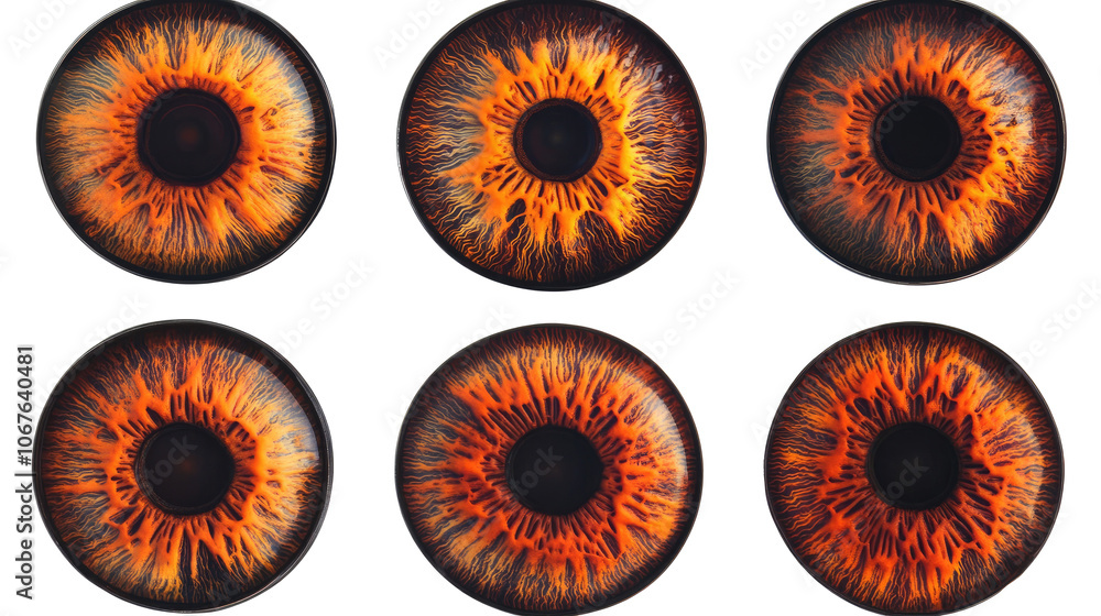 Poster close-up macro views of unique eye irises on a transparent background generative ai