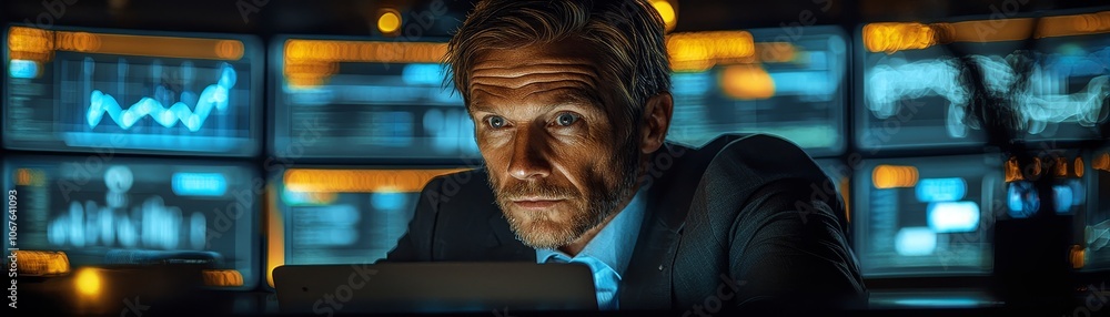Poster dynamic manager analyzes data trends in a hyper-realistic business environment for strategic decisio