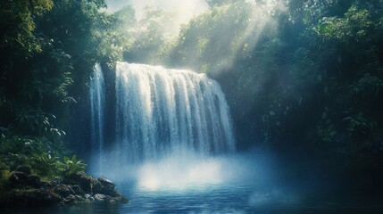 Fototapeta premium Waterfall in Lush Rainforest