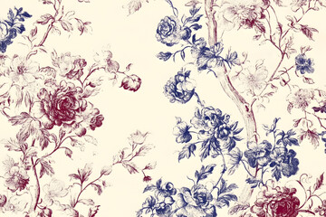 Toile De Jouy vintage floral pattern featuring delicate florals wildflowers and romantic motifs