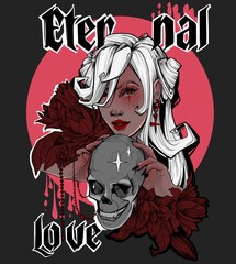 illustration tattoo sticker anime girl holding skull