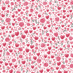 Romantic seamless red heart and rose pattern for Valentine's Day and wedding-themed designs or Suitable for printing gift wrapping paper.