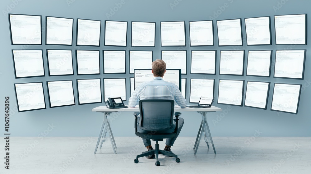 Aufkleber manager analyzes performance metrics in a watercolor-inspired office environment for better decision