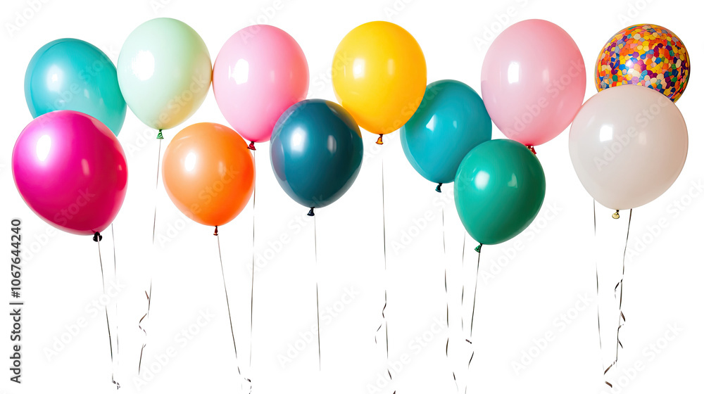 Poster vibrant collection of colorful balloons on a transparent background generative ai