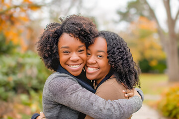 Fototapeta premium Pair of friends hugging warmly