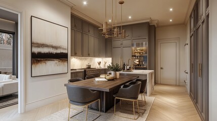 Fototapeta premium Modern Kitchen Interior with Dining Area and Elegant Decor