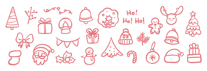 Obraz premium Vintage Christmas Objects Illustration for Invitations and Party Templates. Hand-Drawn Vector