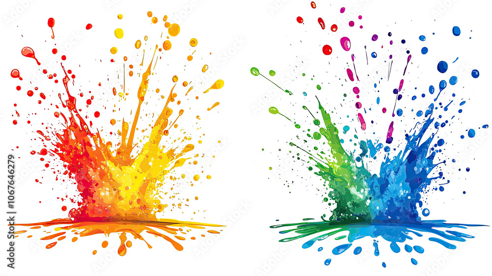 Poster vivid paint splashes on a clear background generative ai