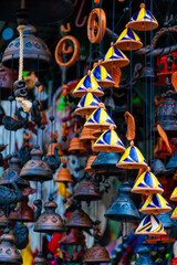 Music of the wind. Collection of craft clay bells