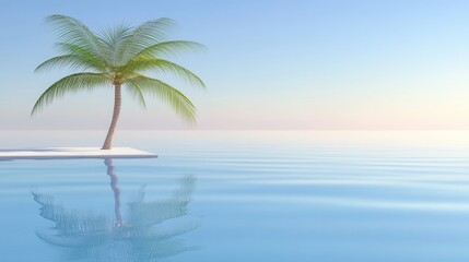 Obraz premium Serene tropical paradise with single palm tree tranquil ocean