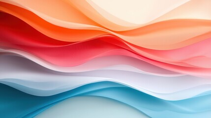 Fototapeta premium Abstract colorful fabric layers in shades of orange, pink, white, and blue. Wave-like pattern with soft texture.