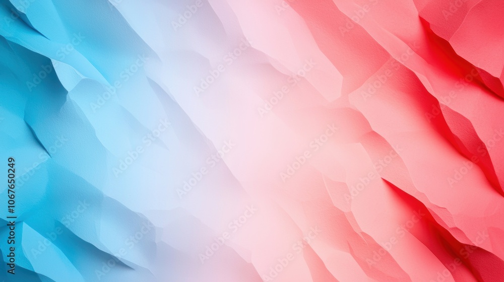 Poster blue and red gradient abstract background with textured, folded paper-like design.
