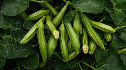 Obraz premium Green plant with small round seeds on stalks, showing growth in a lush environment.