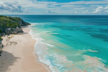 Fototapeta premium The drone aerial view of horseshoe bay beach ‍Bermuda island.
