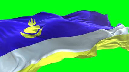 Buryatia flag - 3D realistic waving flag on green screen background for chroma key