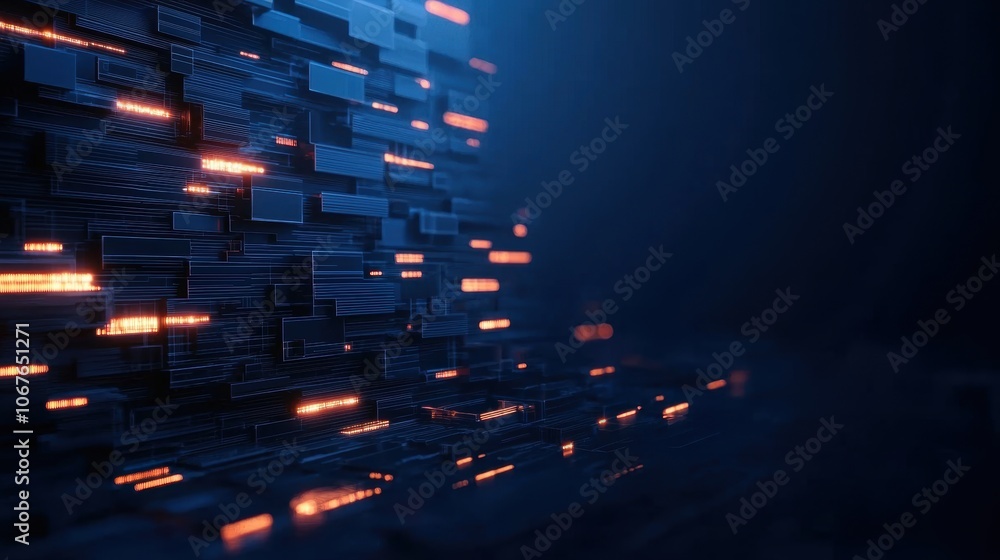 Aufkleber abstract digital background with blue and orange glowing rectangular elements. futuristic technology