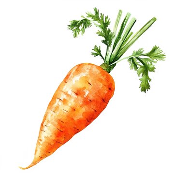 recommend clip art: realistic watercolor vegetable clipart of ripe orange organic carrot with green tops