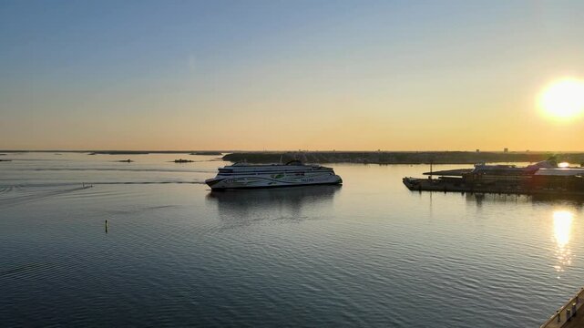 A beautiful aerial view at sunset in the J&auml;tk&auml;saari district of Helsinki, Finland. It primarily serves ferry connections between Helsinki and Tallinn.