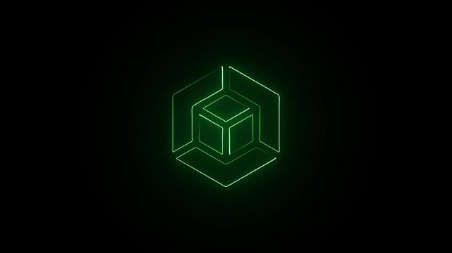 Glowing neon 3d Model icon isolated on black background. HD Video motion graphic animation